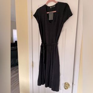 NWT ZARA Black Plunge Neckline Waist Tie-Strap Pullover Shift Knit Dress